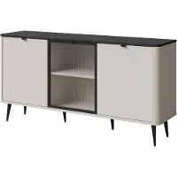 Feldmann-Wohnen Sideboard Marly Kommode 160x40x82cm Farbe wählbar 3-türig,Kaschmir / Graustein