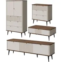 Feldmann-Wohnen Wohnzimmer-Set Marly Wohnwand-Set Farbe und Setgröße wählbar,Standregal, Kommode, Lowboard, Couchtisch,Kaschmir / Walnuss