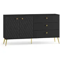 Feldmann-Wohnen Sideboard Eljot Kombikommode 160x40x85cm Schwarz Goldfarben