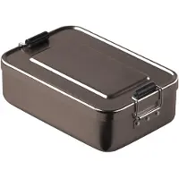 Elasto Brotdose "Metallic" - Robuste Brotzeitbox aus Aluminium mit abnehmbarem Deckel und praktischen Klemmbügeln - Anthrazit