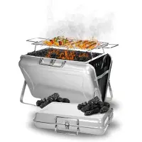 Elasto Holzkohlegrill zusammenklappbar Edelstahl silber Outdoor Grillrost 33,5 x 20,5 cm für 4 Personen