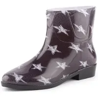 Ladeheid Damen Kurze Gummistiefel Stiefeletten bunt Regenschuhe wasserfest mit Muster LAZT201802 (Schwarze/Weiße Sterne 101M, 40 EU)