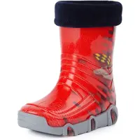 Ladeheid Kinder Mädchen Jungen Gummistiefel gefüttert Swk 16 (Rot Auto, 21/22 EU)