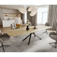 DELIFE Esstisch Edge Boot 200-300x120 cm Keramik Laminam Sabbia Eichefarbig Kreuzgestell Rechteck Edelstahl Graphit ausziehbar