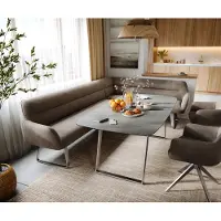 DELIFE Esszimmerbank Taya-Flex 285x190 cm Mikrofaser Taupe Vintage Kufengestell flach Edelstahl Taschenfederkern Rechts