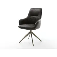 DELIFE Drehstuhl Zelia-Flex mit Armlehnen Mikrofaser Anthrazit Vintage Kreuzgestell breit Effektfinish Titan 360° drehbar Wippfunktion Taschenfederkern