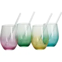 Ritzenhoff & Breker Gläser-Set "Spritz, Longdrinkglas", bunt (bunt, riffeloptik), H:12,5cm Ø:9cm, Glas, Trinkgefäße, Gläser-Set, inkl. Glas-Trinkhalme, 590 ml, spülmaschinenfest