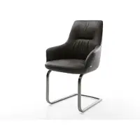 DELIFE Freischwinger Zelia-Flex mit Armlehnen Mikrofaser Anthrazit Vintage Freischwinger flach Graphit Taschenfederkern
