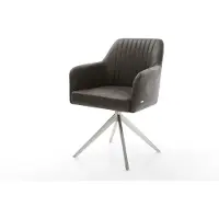 DELIFE Drehstuhl Greg-Flex Mikrofaser Anthrazit Vintage Kreuzgestell breit Edelstahl 360° drehbar Wippfunktion Taschenfederkern