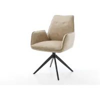 DELIFE Drehstuhl Zoa-Flex Mikrofaser Beige Vintage Kreuzgestell breit Schwarz 360° drehbar Wippfunktion Taschenfederkern
