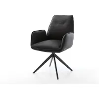 DELIFE Drehstuhl Zoa-Flex Echt-Leder Schwarz Kreuzgestell breit Schwarz 360° drehbar Wippfunktion Taschenfederkern