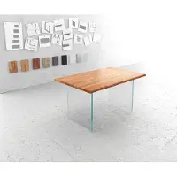 DELIFE Esstisch Edge 140x90 Akazie Natur Glas Live-Edge
