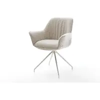 DELIFE Esszimmerstuhl Keila-Flex mit Armlehnen Webstoff Soft Beige Kreuzgestell konisch Edelstahl