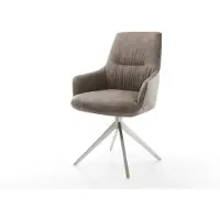 DELIFE Drehstuhl Zelia-Flex mit Armlehnen Mikrofaser Taupe Vintage Kreuzgestell breit Edelstahl 360° drehbar Wippfunktion Taschenfederkern