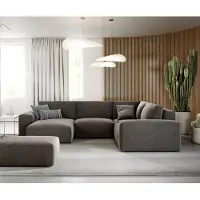 DELIFE Wohnlandschaft Lanzo 300x210 cm Mikrofaser Khakibraun Recamiere variabel mit Hocker