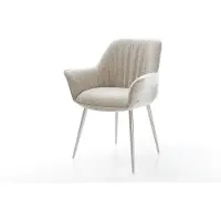 DELIFE Esszimmerstuhl Keila-Flex mit Armlehnen Webstoff Soft Beige 4-Fuß konisch Edelstahl