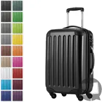Hauptstadtkoffer Alex - Handgepäck-Koffer mit Erweiterung Kabinentrolley 4 Rollen, Bordgepäck für jede Airline, Reisetrolley Größe S Hartschale glänzend, 55 cm, 42 Liter,Schwarz