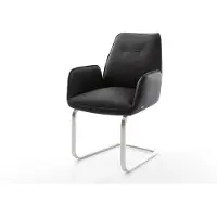 DELIFE Freischwinger Zoa-Flex Echt-Leder Schwarz Freischwinger flach Edelstahl Taschenfederkern