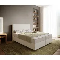 DELIFE Boxspringbett Dream-Well 160x200 cm Bouclé Creme-Weiß mit Matratze und Topper