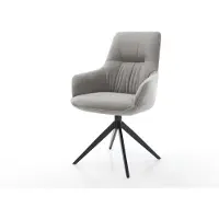 DELIFE Drehstuhl Zelia-Flex mit Armlehnen Strukturstoff Soft Grau Kreuzgestell breit Schwarz 360° drehbar Wippfunktion Taschenfederkern