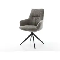 DELIFE Drehstuhl Zelia-Flex mit Armlehnen Bouclé Soft Schlamm Kreuzgestell breit Schwarz 360° drehbar Wippfunktion Taschenfederkern