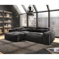 DELIFE Ecksofa Sirpio XL 270x170 cm Mikrofaser Schwarz Recamiere variabel mit Hocker