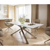 DELIFE Esstisch Edge 200x100cm Keramik LaminamStatuarietto Weiß Kreuzgestell Rechteck Edelstahl