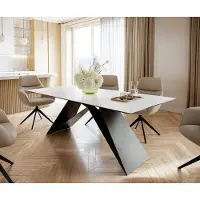 DELIFE Esstisch Edge 200x100cm Keramik LaminamStatuarietto Weiß V-Mittelfuß Schwarz