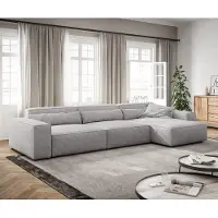 DELIFE Ecksofa Sirpio XL 370x170 cm Cord Silbergrau Recamiere variabel