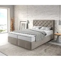 DELIFE Boxspringbett Dream-Great 140x200 cm Mikrofaser Beige mit Matratze und Topper
