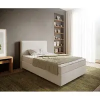 DELIFE Boxspringbett Dream-Well 120x200 cm Bouclé Creme-Weiß mit Matratze und Topper