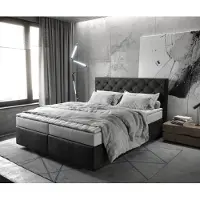 DELIFE Boxspringbett Dream-Great 160x200 cm Mikrofaser Anthrazit Vintage mit Matratze und Topper