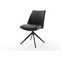 DELIFE Drehstuhl Elso-Flex Echt-Leder Schwarz Kreuzgestell breit Schwarz 360° drehbar Wippfunktion Taschenfederkern