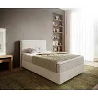 DELIFE Boxspringbett Dream-Well 120x200 cm Bouclé Creme-Weiß mit Taschenfederkernmatratze und Topper Visco