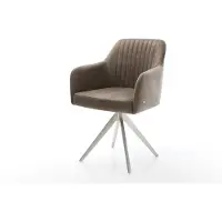 DELIFE Esszimmerstuhl Greg-Flex Mikrofaser Taupe Vintage Kreuzgestell kantig Edelstahl Taschenfederkern