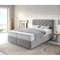 DELIFE Boxspringbett Dream-Great 140x200 cm Mikrofaser Grau mit TFK Matratze und Visco Topper
