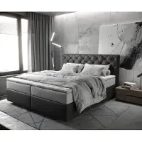 DELIFE Boxspringbett Dream-Great 180x200 cm Mikrofaser Anthrazit Vintage mit TFK Matratze und Visco Topper
