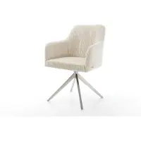 DELIFE Drehstuhl Greg-Flex Cord Beige Kreuzgestell breit Edelstahl 360° drehbar Wippfunktion Taschenfederkern