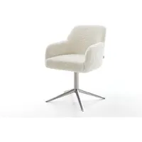 DELIFE Drehstuhl Greg-Flex Teddystoff Beige Fußkreuz Edelstahl 360° drehbar Wippfunktion Taschenfederkern