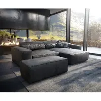 DELIFE Ecksofa Sirpio XL 270x170 cm Lederimitat Vintage Anthrazit Recamiere variabel mit Hocker