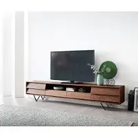 DELIFE Lowboard Eloi 240x35 cm Akazie Braun 2 Türen 2 Schubladen V-Fuß Schwarz