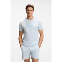 BOSS Strandshirt "T-Shirt RN", Herren, Gr. XXL, blau (open blau 499), Jersey, Obermaterial: 100% Baumwolle, regular fit hüftbedeckend, Rundhals, Shirts Strandshirt, mit UV Schutz (SPF 50+), Swimwear