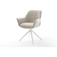 DELIFE Drehstuhl Keila-Flex mit Armlehnen Webstoff Soft Beige Kreuzgestell breit Weiß 360° drehbar Wippfunktion