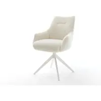 DELIFE Drehstuhl Alja-Flex mit Armlehnen Teddystoff Beige Kreuzgestell breit Weiß 360° drehbar Wippfunktion Taschenfederkern