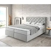 DELIFE Boxspringbett Dream-Great 160x200 cm Mikrofaser Silbergrau mit Matratze und Topper