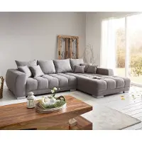 DELIFE Ecksofa Josea 300x220 cm Mikrofaser Steingrau Recamiere rechts