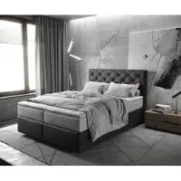DELIFE Boxspringbett Dream-Great 140x200 cm Mikrofaser Anthrazit Vintage mit TFK Matratze und Visco Topper