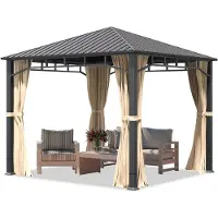 TOOLPORT Gartenpavillon 3x3 m Stahldach Hardtop 4 Seitenteile in Champagner, Pfosten 9x9 cm