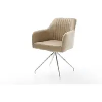 DELIFE Esszimmerstuhl Greg-Flex Mikrofaser Beige Vintage Kreuzgestell konisch Edelstahl Taschenfederkern