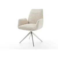 DELIFE Drehstuhl Zoa-Flex Cord Beige Kreuzgestell breit Edelstahl 360° drehbar Wippfunktion Taschenfederkern